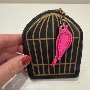 Kate Spade Black and Gold Bird Cage Purse with Pink Charm